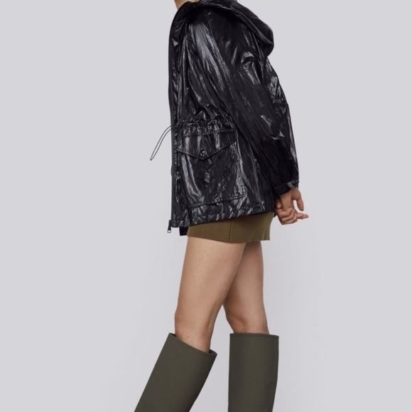 Zara black shiny parka raincoat zip up hood large - Picture 9 of 9